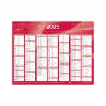 Calendrier Mural  2025 - 14 Mois - 27 x 21 cm - Couleur Rouge