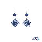 Boucles D'Oreilles Crochets Perles Verre Fil Murano Fleur Bois Peint - Bleu